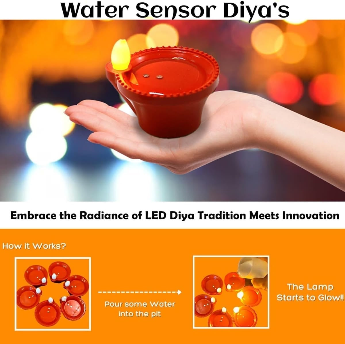 WATER SENSOR LED DIYA - NO FIRE, NO SMOKE, NO OIL